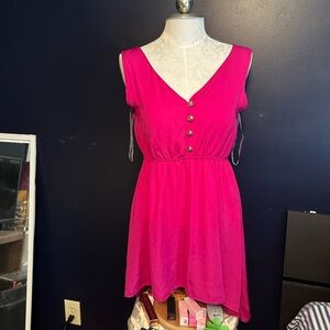 Mono B Pink High Low Dress Size Large Flowy Sleeveless Summer Tunic Mini